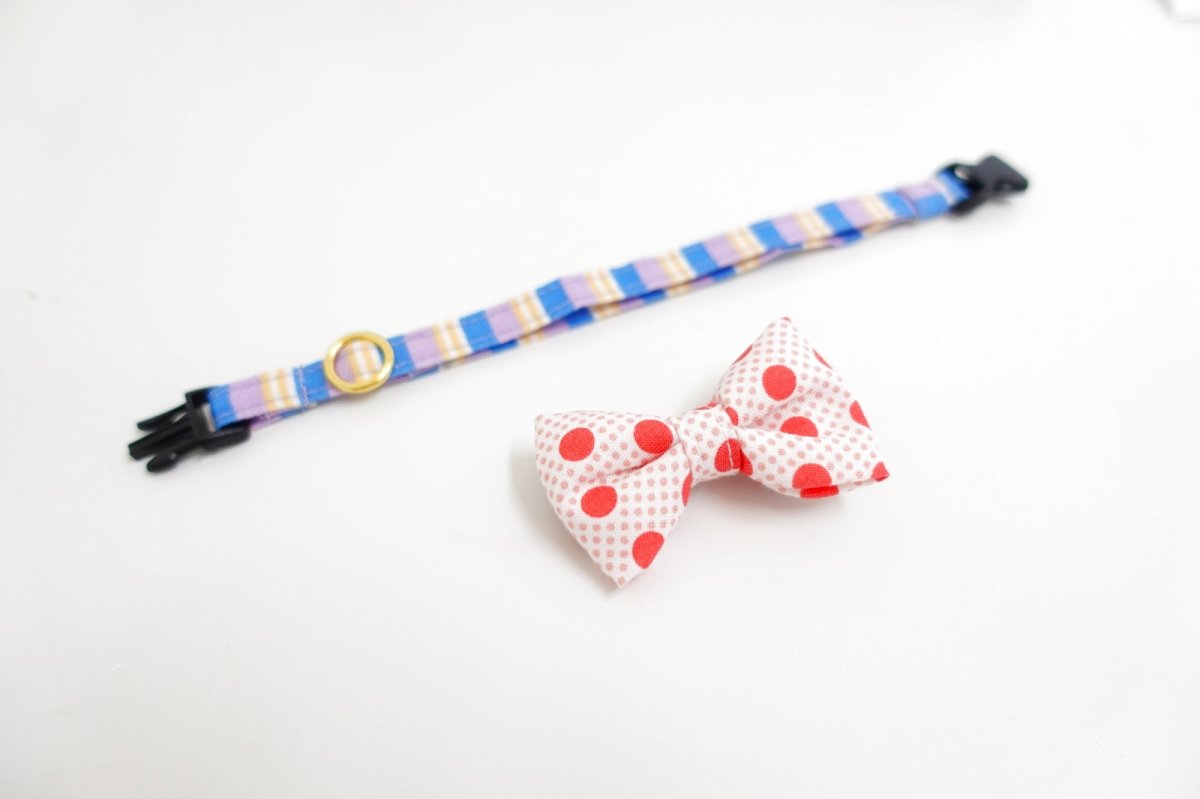 画像5: Nonbillieオリジナルボーダー柄・リボン首輪（パープル×ブルー×ベージュ） (5)