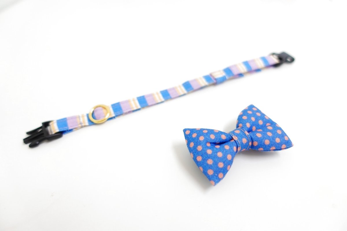 画像3: Nonbillieオリジナルボーダー柄・リボン首輪（パープル×ブルー×ベージュ） (3)