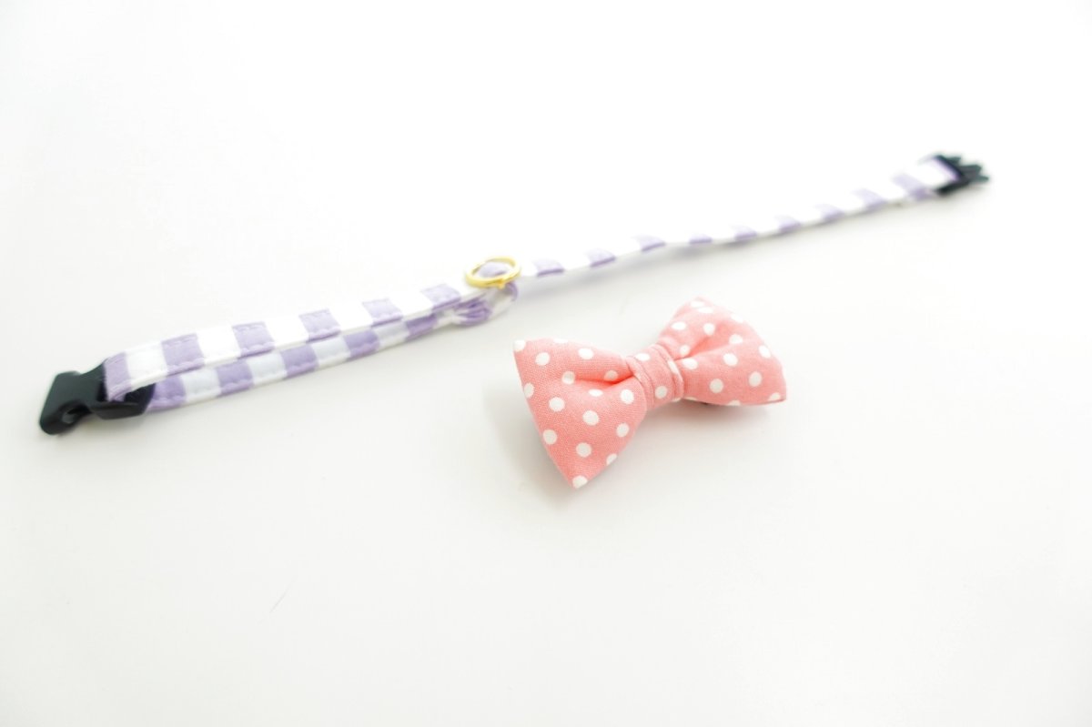 画像3: Candyシリーズ・パープルボーダー×ピンクドットリボン首輪 (3)