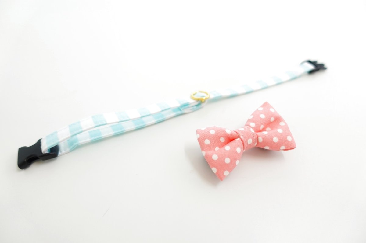 画像7: Candyシリーズ・水色ボーダー×ドット柄リボン首輪/2色展開 (7)