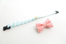 画像7: Candyシリーズ・水色ボーダー×ドット柄リボン首輪/2色展開 (7)