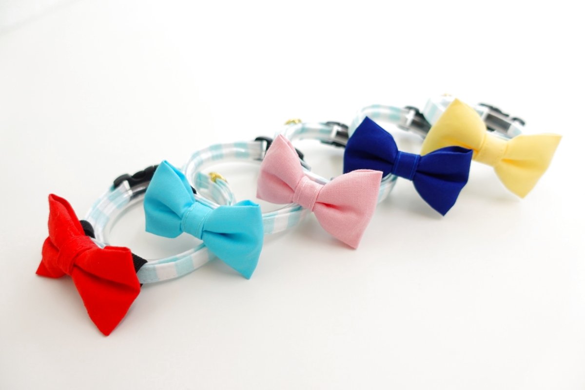 画像9: Candyシリーズ・水色ボーダー×無地リボン首輪/5色展開 (9)