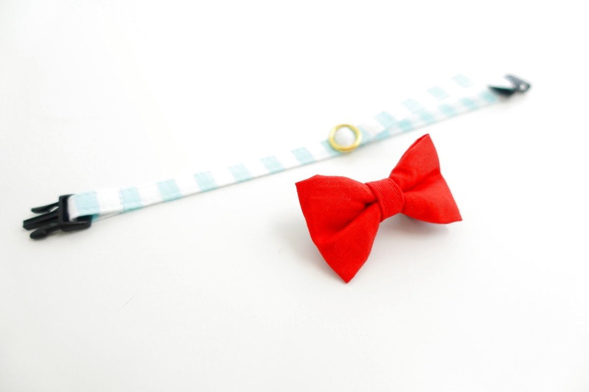 画像10: Candyシリーズ・水色ボーダー×無地リボン首輪/5色展開 (10)