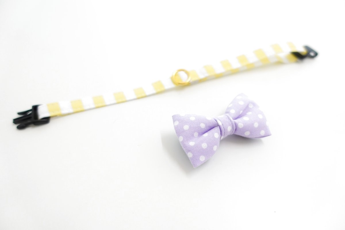 画像3: Candyシリーズ・イエローボーダー×パープルドットリボン首輪 (3)