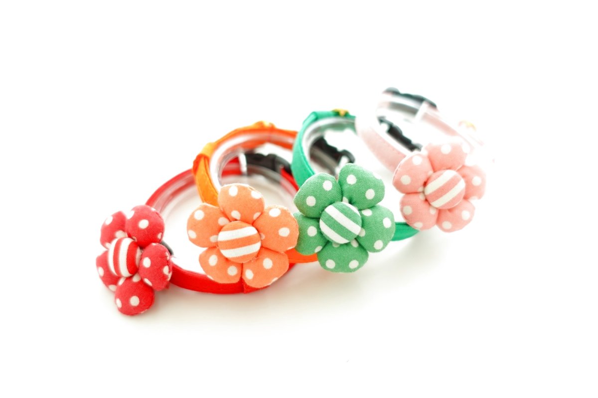 画像5: NEWドットボーダー・フラワーモチーフの首輪(グリーン) (5)