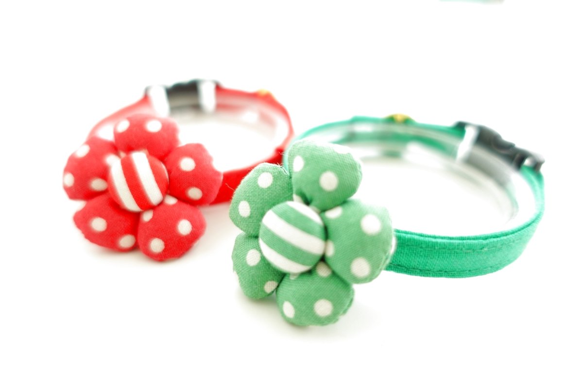 画像8: NEWドットボーダー・フラワーモチーフの首輪(グリーン) (8)