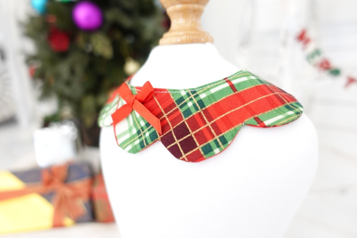 画像2: クリスマスチェック /猫のスタイ首輪/シングル衿【ショートタイプ】 (2)