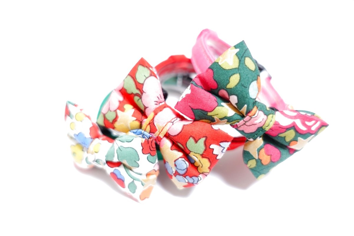 画像3: LIBERTY Fabrics・リバティ・ファブリックス・リボン猫首輪・Betsy Sta(ベッツィスター)ピンク&レッド/パール/パール (3)