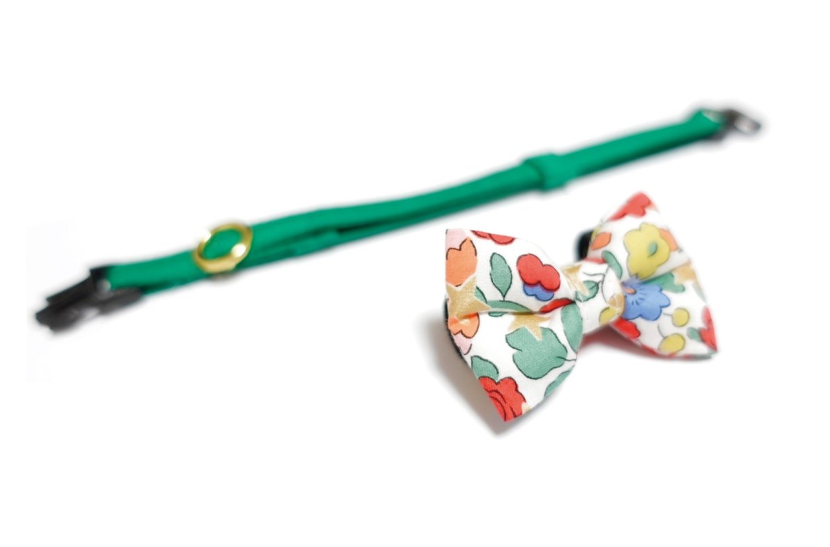 画像3: LIBERTY Fabrics・リバティ・ファブリックス・リボン猫首輪・Betsy Sta(ベッツィスター)ホワイト/パール (3)