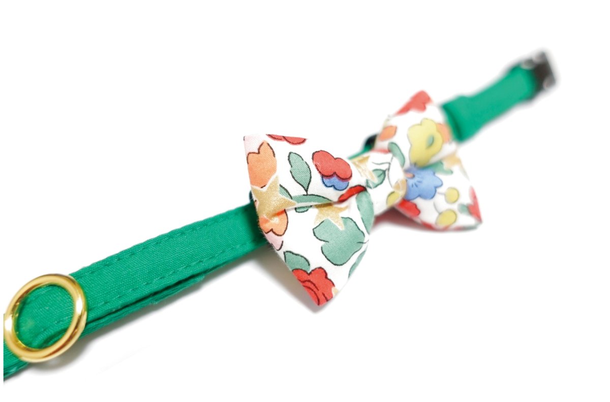 画像2: LIBERTY Fabrics・リバティ・ファブリックス・リボン猫首輪・Betsy Sta(ベッツィスター)ホワイト/パール (2)