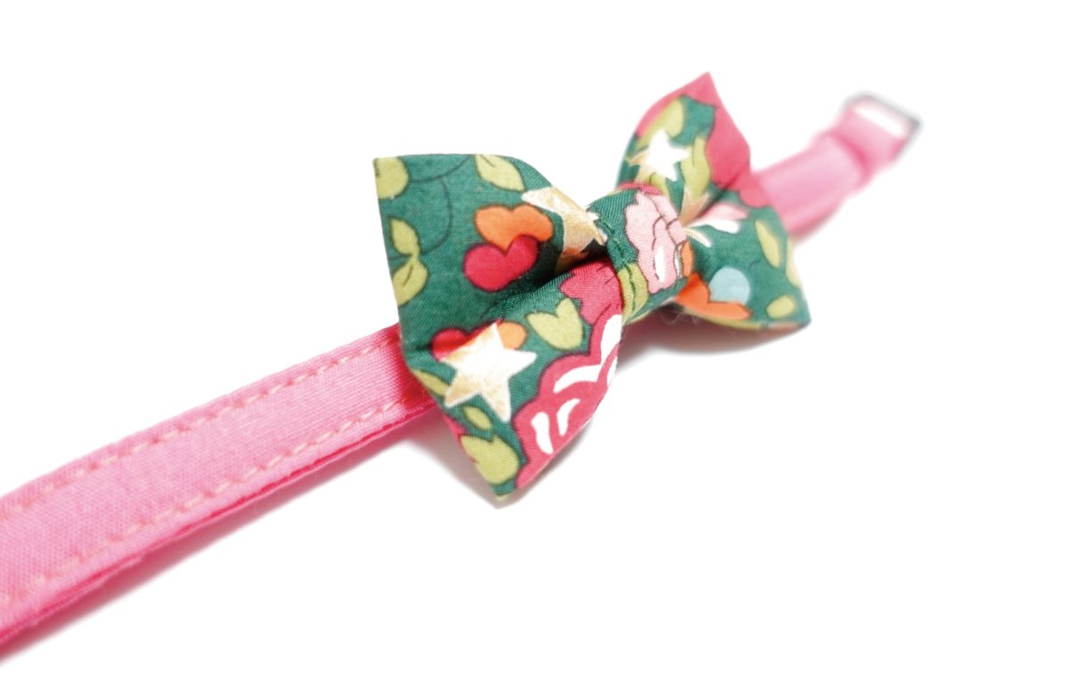 画像2: LIBERTY Fabrics・リバティ・ファブリックス・リボン猫首輪・Betsy Sta(ベッツィスター)ピンク&レッド/パール/パール (2)