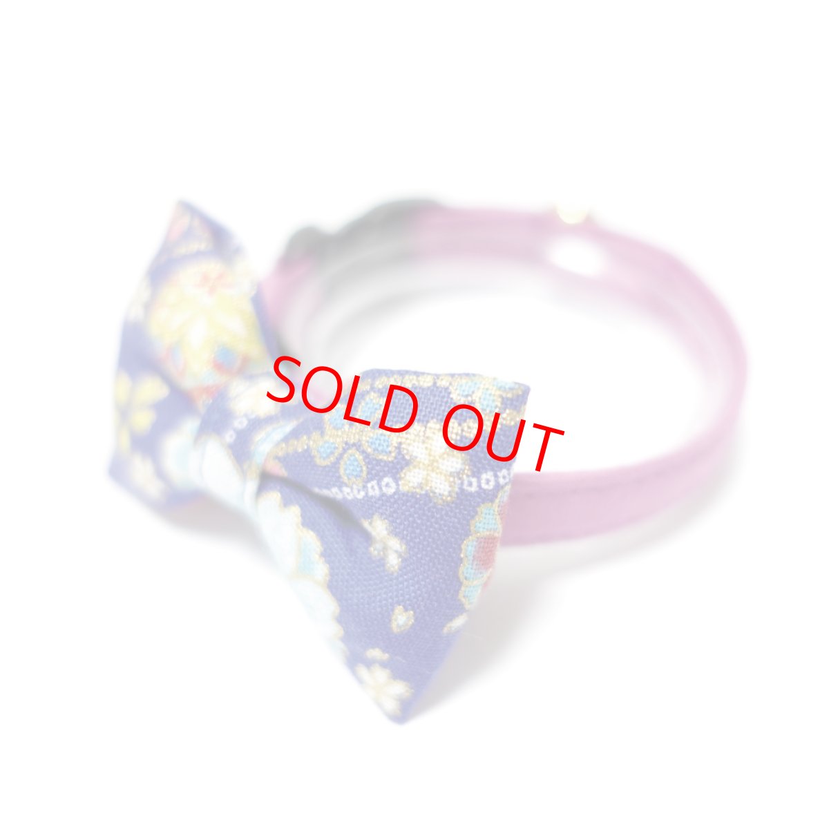 画像1: 和柄・リボン首輪（首輪パープル×リボン青） (1)