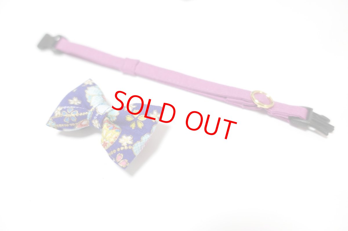 画像2: 和柄・リボン首輪（首輪パープル×リボン青） (2)