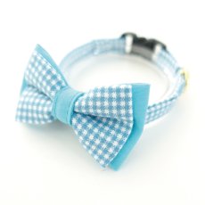 画像1: Ｂasic gingham Check/ベーシックギンガムチェック/ダブルリボン首輪（水色） (1)
