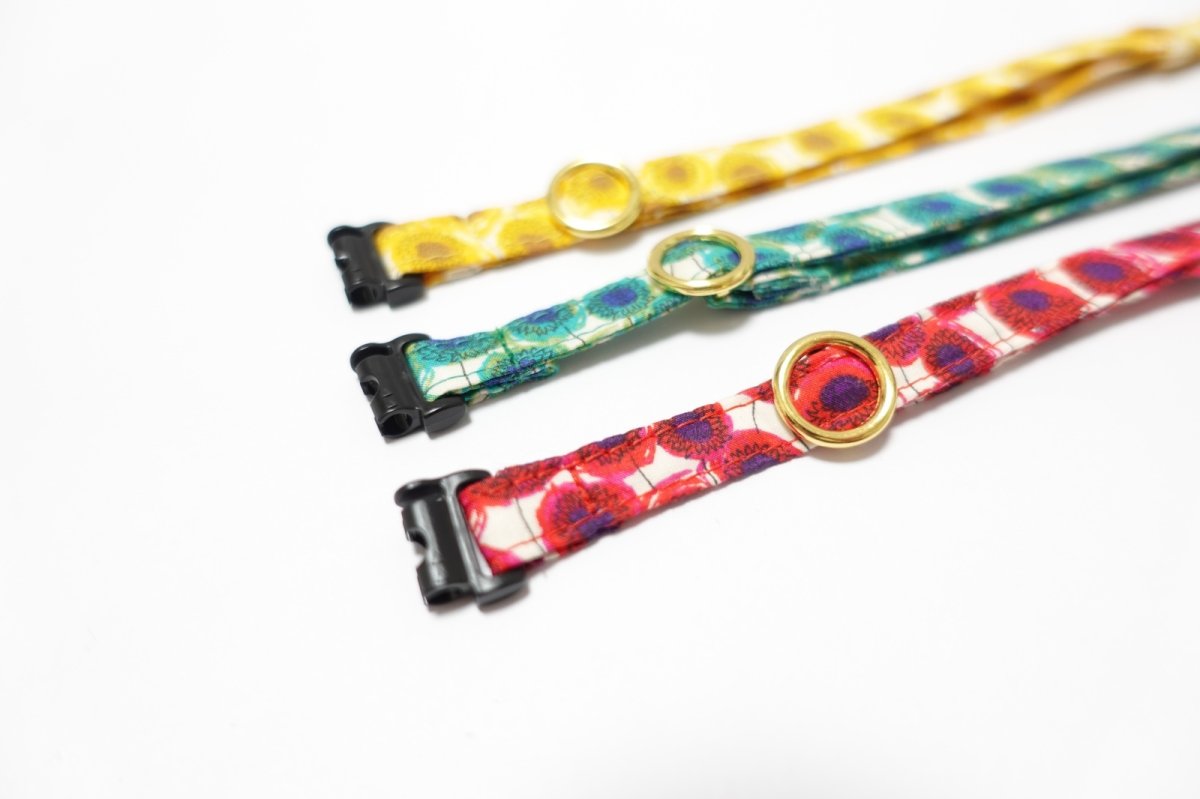 画像4: エアリー首輪・LIBERTY Fabrics・リバティ・ファブリックス猫首輪(Xanthe Sunbeam ザンジー・サンビーム)レッド (4)