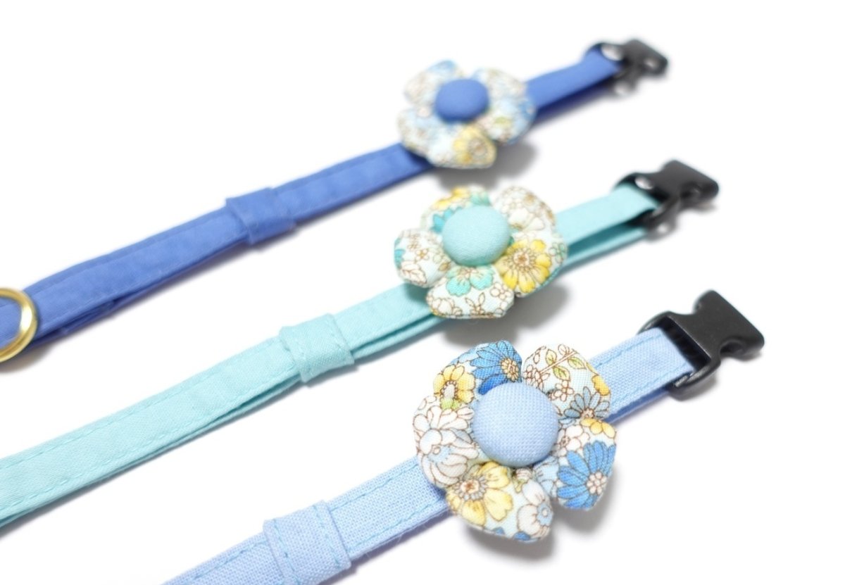 画像6: Petite Fleur/プチフルール/フラワーモチーフ猫首輪(水色) (6)