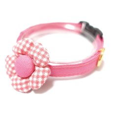 画像1: Ｂasic gingham Check/ベーシックギンガムチェック/フラワーモチーフ猫首輪（（ピンク） (1)
