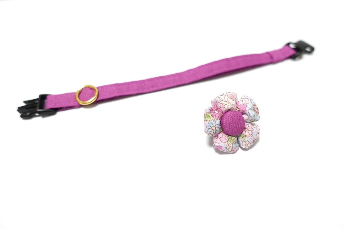 画像2: Petite Fleur/プチフルール/フラワーモチーフ猫首輪（パープル） (2)