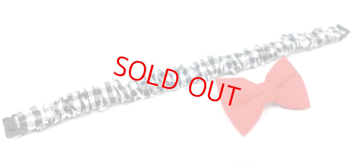 画像2: リボン・シュシュ猫首輪/セーフティーバックル付き/ブラックギンガム×無地リボン（レッド） (2)