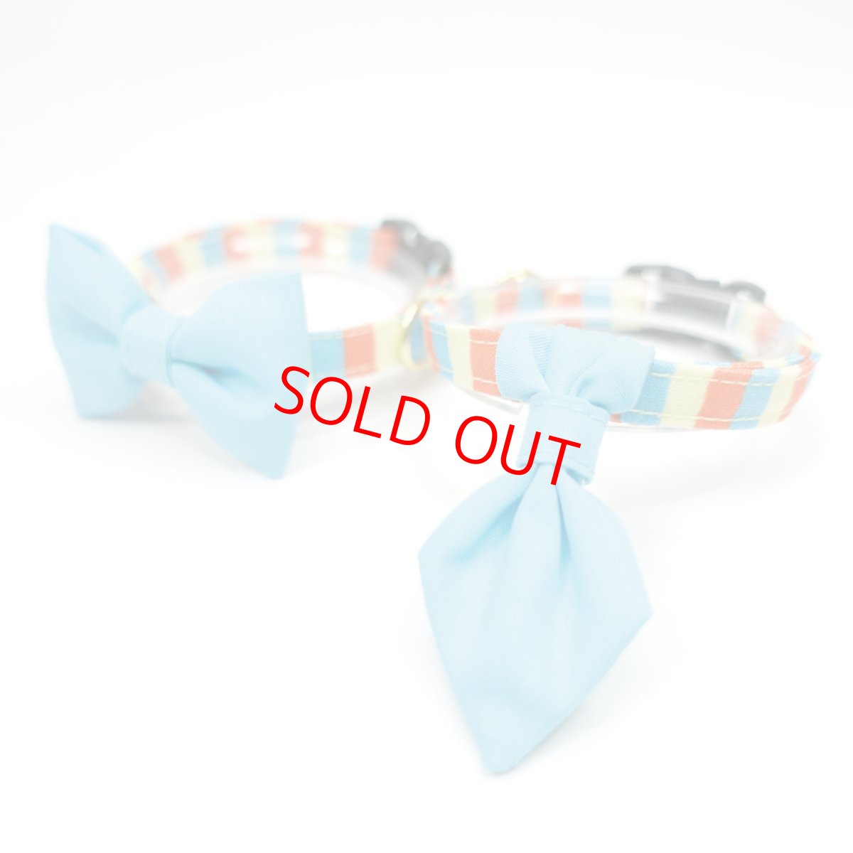 画像5: Nonbillieオリジナルボーダー柄/無地水色/ネクタイ首輪（オレンジ×イエロー×水色） (5)