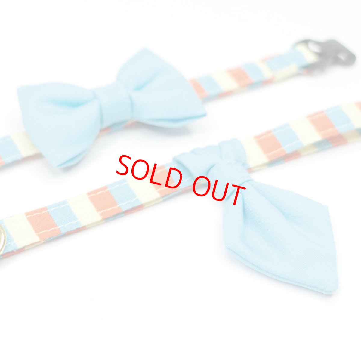 画像4: Nonbillieオリジナルボーダー柄/無地水色/ネクタイ首輪（オレンジ×イエロー×水色） (4)