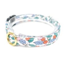 画像1: エアリー首輪・LIBERTY Fabrics・リバティ・ファブリックス猫首輪・COLLEEN’S ORCHARD（コリーンズ・オーチャード）ブルー×オレンジ (1)