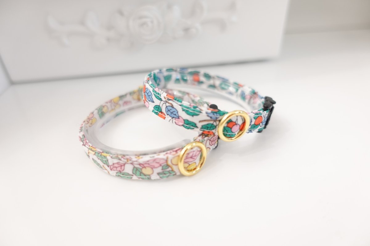 画像4: 子猫用首輪・エアリー首輪・LIBERTY Fabrics・リバティ・ファブリックス猫首輪・COLLEEN’S ORCHARD（コリーンズ・オーチャード）ブルー×オレンジ (4)