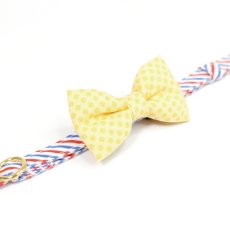 画像2: MODA・モダファブリックシリーズ・Holiday Essentials Americana（ホリデーエッセンシャルズアメリカーナ）・リボン猫首輪・（トリコロールリボン×イエロードット首輪） (2)