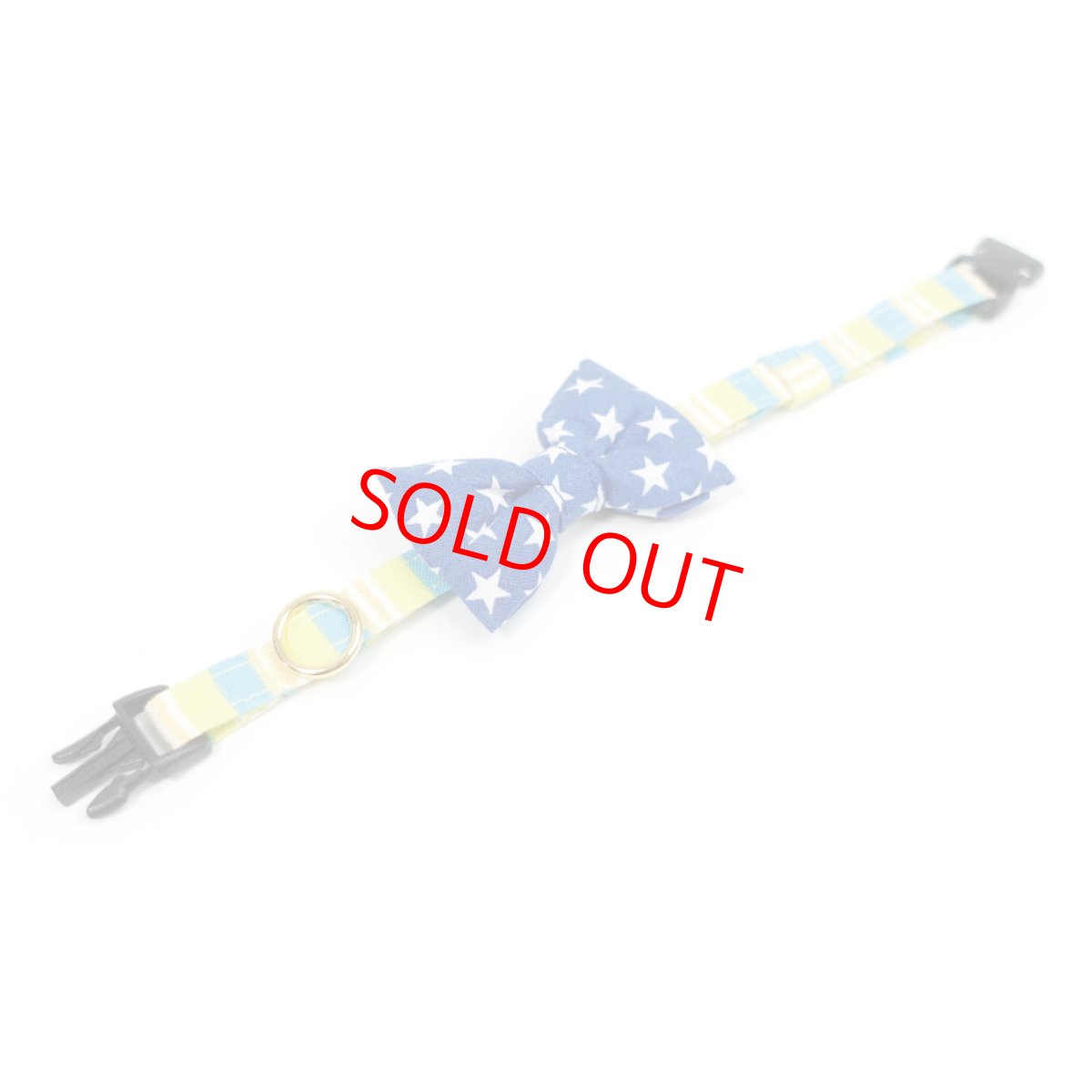 画像2: Nonbillieオリジナルボーダー柄・リボン猫首輪(イエロー×ブルー×ベージュ)スタードット (2)