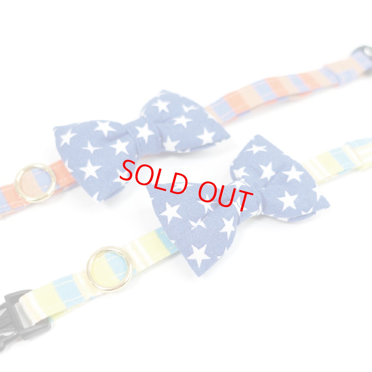 画像3: Nonbillieオリジナルボーダー柄・リボン猫首輪(イエロー×ブルー×ベージュ)スタードット (3)