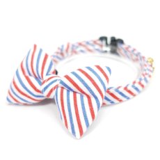 画像1: MODA・モダファブリックシリーズ・Holiday Essentials Americana（ホリデーエッセンシャルズアメリカーナ）・リボン猫首輪・（トリコロールリボン首輪） (1)