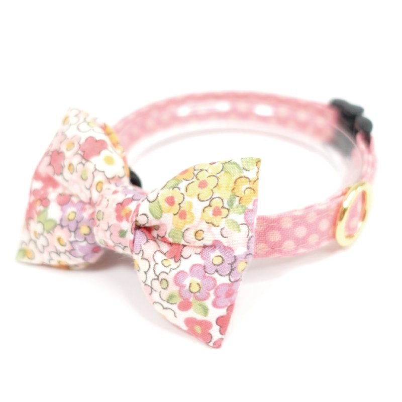 画像1: 大切な君に届けたい花束コレクションC柄・リボン猫首輪・（ピンク系小花柄リボン×ピンクドット首輪）
