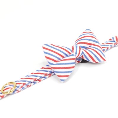 画像3: MODA・モダファブリックシリーズ・Holiday Essentials Americana（ホリデーエッセンシャルズアメリカーナ）・リボン猫首輪・（トリコロールリボン首輪）