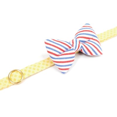 画像3: MODA・モダファブリックシリーズ・Holiday Essentials Americana（ホリデーエッセンシャルズアメリカーナ）・リボン猫首輪・（トリコロールリボン×イエロードット首輪）