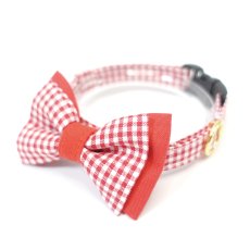 画像1: Ｂasic gingham Check/ベーシックギンガムチェック/ダブルリボン首輪（レッド） (1)