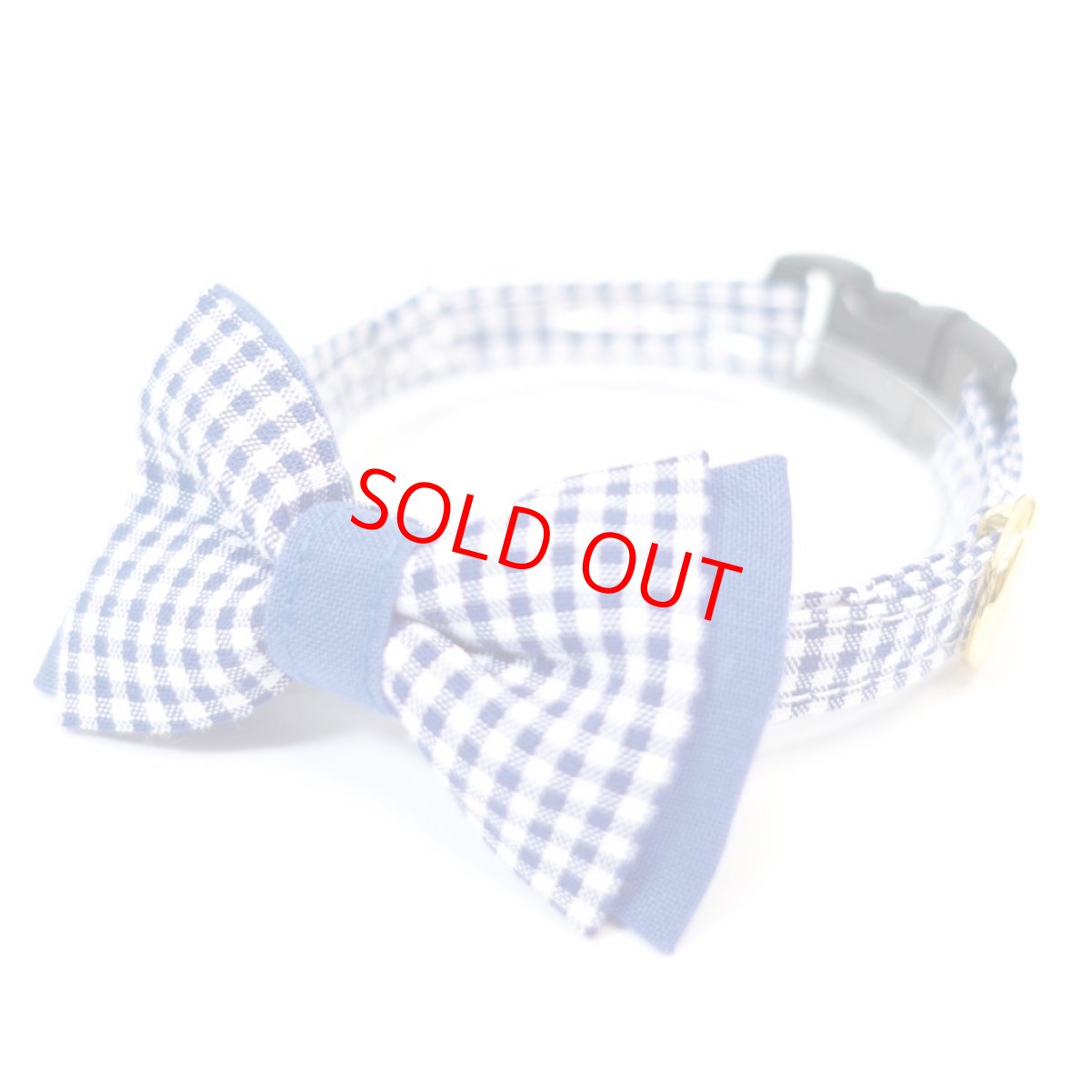 画像1: Ｂasic gingham Check/ベーシックギンガムチェック/ダブルリボン首輪（ブルー） (1)