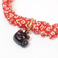 画像5: Mサイズ限定商品/招き猫ブラック鈴付き/セイフティーバックル付きシュシュ猫首輪/鹿の子柄/３色展開 (5)