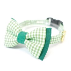 画像1: Ｂasic gingham Check/ベーシックギンガムチェック/ダブルリボン首輪（グリーン） (1)