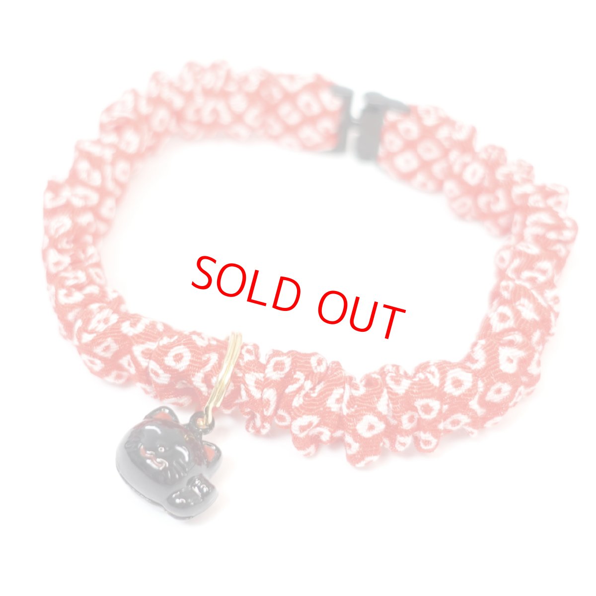 画像3: Mサイズ限定商品/招き猫ブラック鈴付き/セイフティーバックル付きシュシュ猫首輪/鹿の子柄/３色展開 (3)