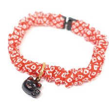 画像3: Mサイズ限定商品/招き猫ブラック鈴付き/セイフティーバックル付きシュシュ猫首輪/鹿の子柄/３色展開 (3)