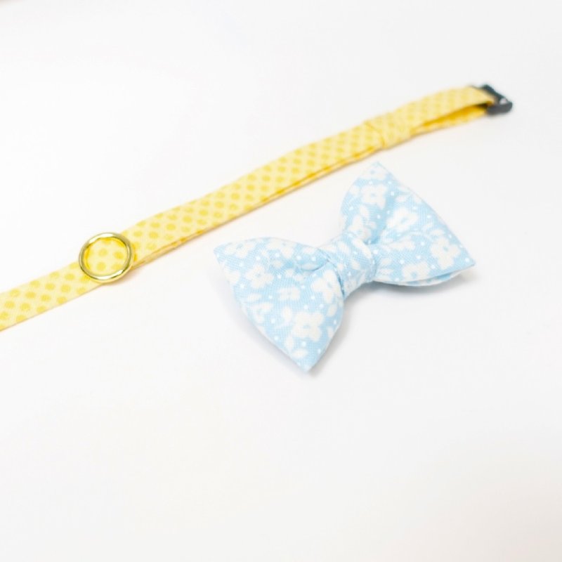 画像2: MODA・モダファブリックシリーズ・Ruby star(ルビースター)・リボン猫首輪・(ブルードットリボン×イエロードット首輪)