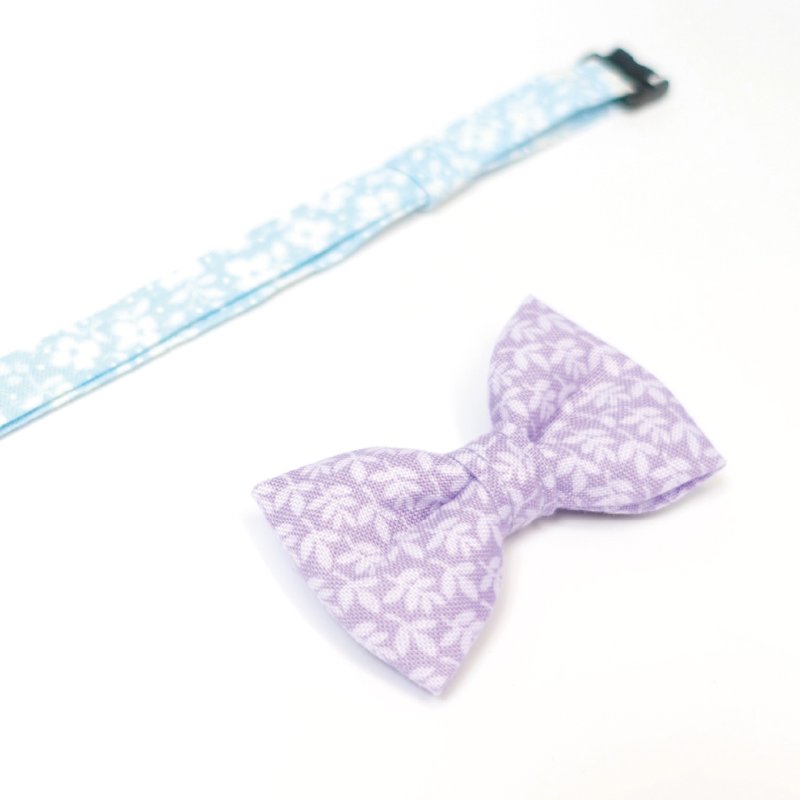 画像3: MODA・モダファブリックシリーズ・Georgia (ジョージア)・リボン猫首輪・(パープルリーフ柄リボン×水色首輪)