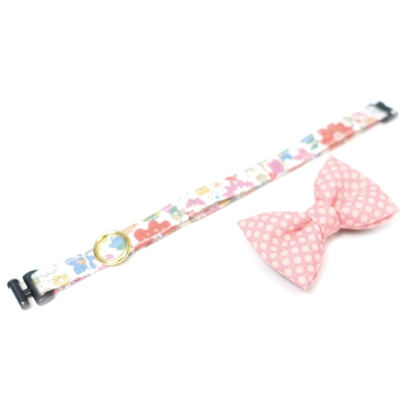 画像2: MODA・モダファブリックシリーズ・On The Bright Side(オンザブライトサイド)・リボン猫首輪・(ピンクドットリボン×ブルー系小花柄首輪)
