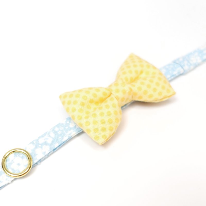 画像1: MODA・モダファブリックシリーズ・On The Bright Side(オンザブライトサイド)・リボン猫首輪・(イエロードットリボン×水色首輪)