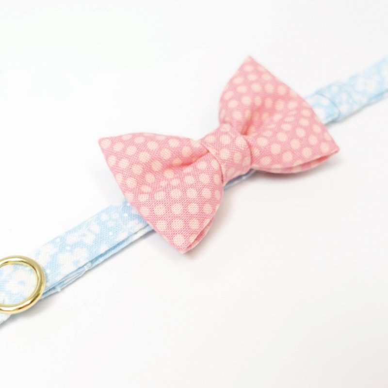 画像1: MODA・モダファブリックシリーズ・On The Bright Side(オンザブライトサイド)・リボン猫首輪・(ピンクドットリボン×水色首輪)