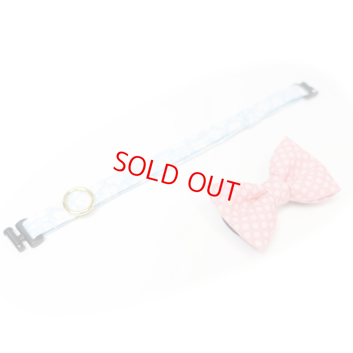 画像4: MODA・モダファブリックシリーズ・On The Bright Side（オンザブライトサイド）・リボン猫首輪・（ピンクドットリボン×水色首輪） (4)