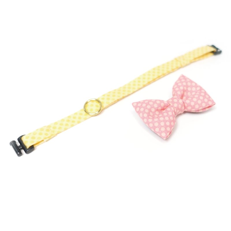 画像2: MODA・モダファブリックシリーズ・On The Bright Side(オンザブライトサイド)・リボン猫首輪・(ピンクドットリボン×イエロードット首輪)