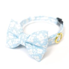 画像1: MODA・モダファブリックシリーズ・Dainty Meadow（デインティメドウ）・リボン猫首輪・（水色リボン×水色首輪） (1)