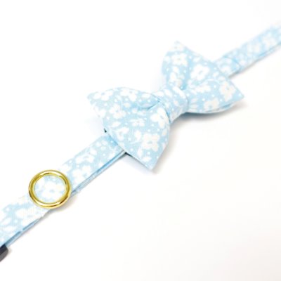 画像1: MODA・モダファブリックシリーズ・Dainty Meadow（デインティメドウ）・リボン猫首輪・（水色リボン×水色首輪）