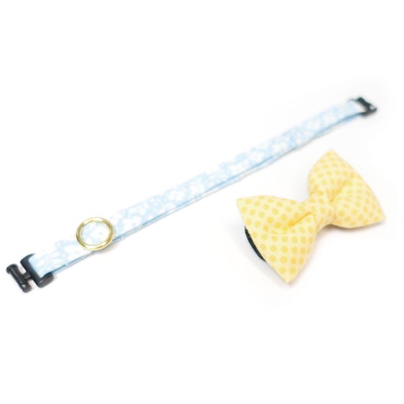 画像2: MODA・モダファブリックシリーズ・On The Bright Side(オンザブライトサイド)・リボン猫首輪・(イエロードットリボン×水色首輪)